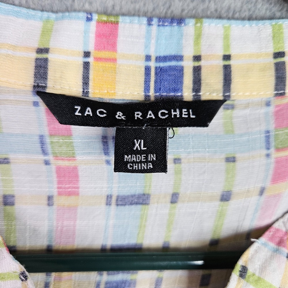 Zac & Rachel Women Plaid Blouse XL Roll Tab Sleeve Lightweight Top NWT - Picture 3 of 9